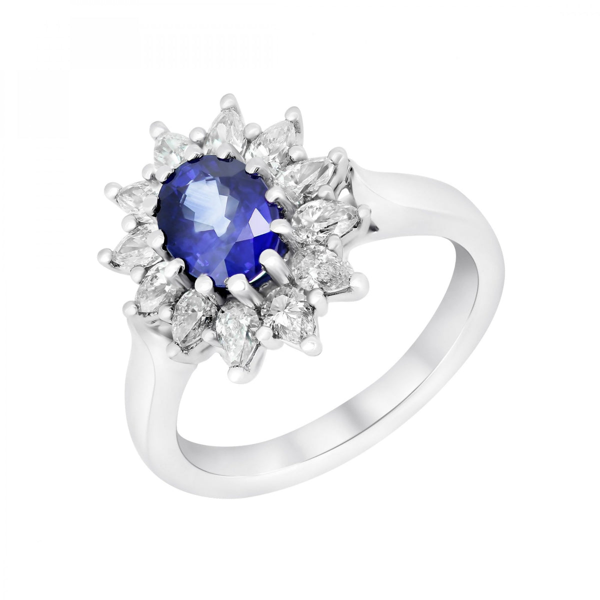 Platinum 1.63ct sapphire & 0.90ct diamond flower cluster ring
