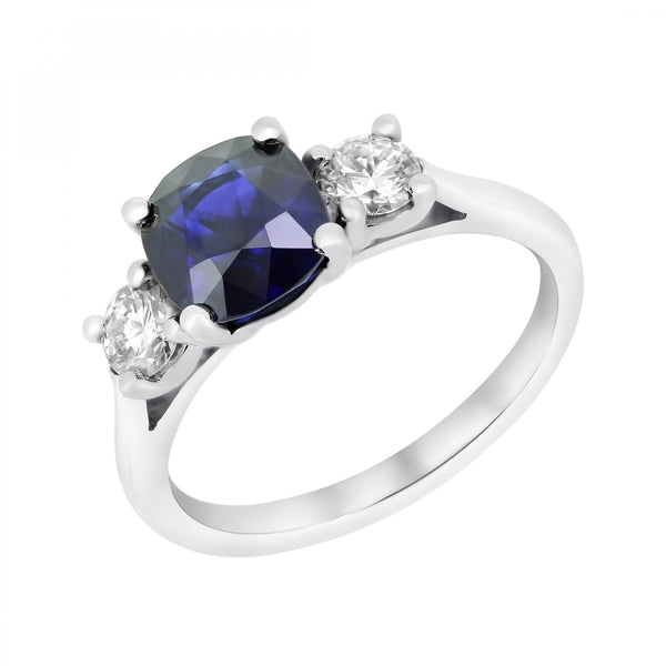 Platinum 1.97ct sapphire & 0.44ct diamond 3 stone ring