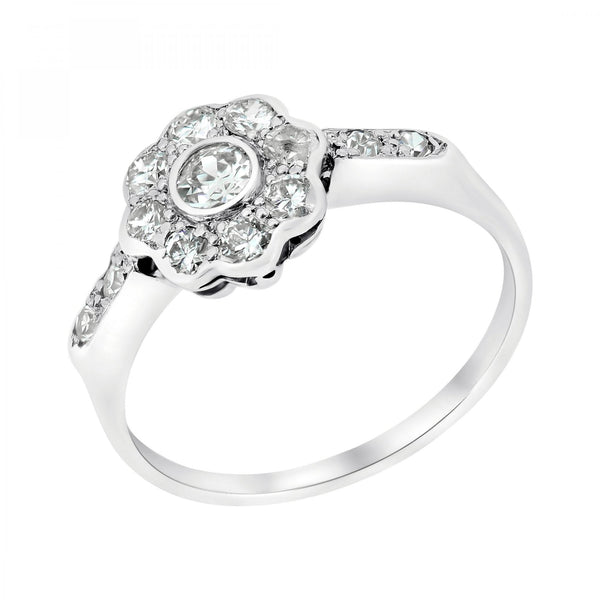 Preowned 18ct white gold 0.40ct flower cluster diamond ring
