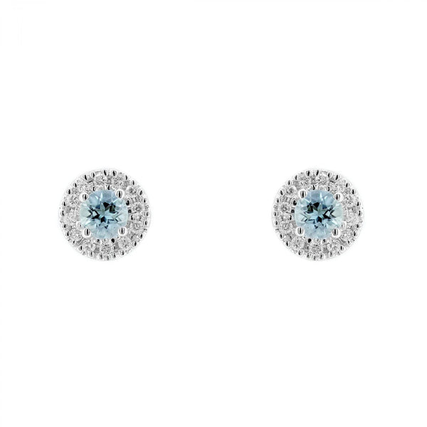18ct white gold 0.31ct aquamarine & 0.11ct diamond stud earrings