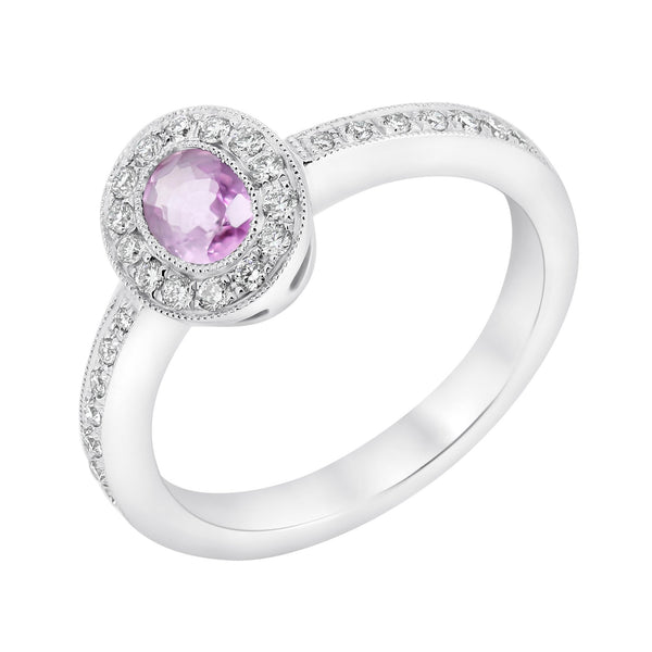 Platinum 0.48ct pink sapphire & 0.22ct round diamond ring