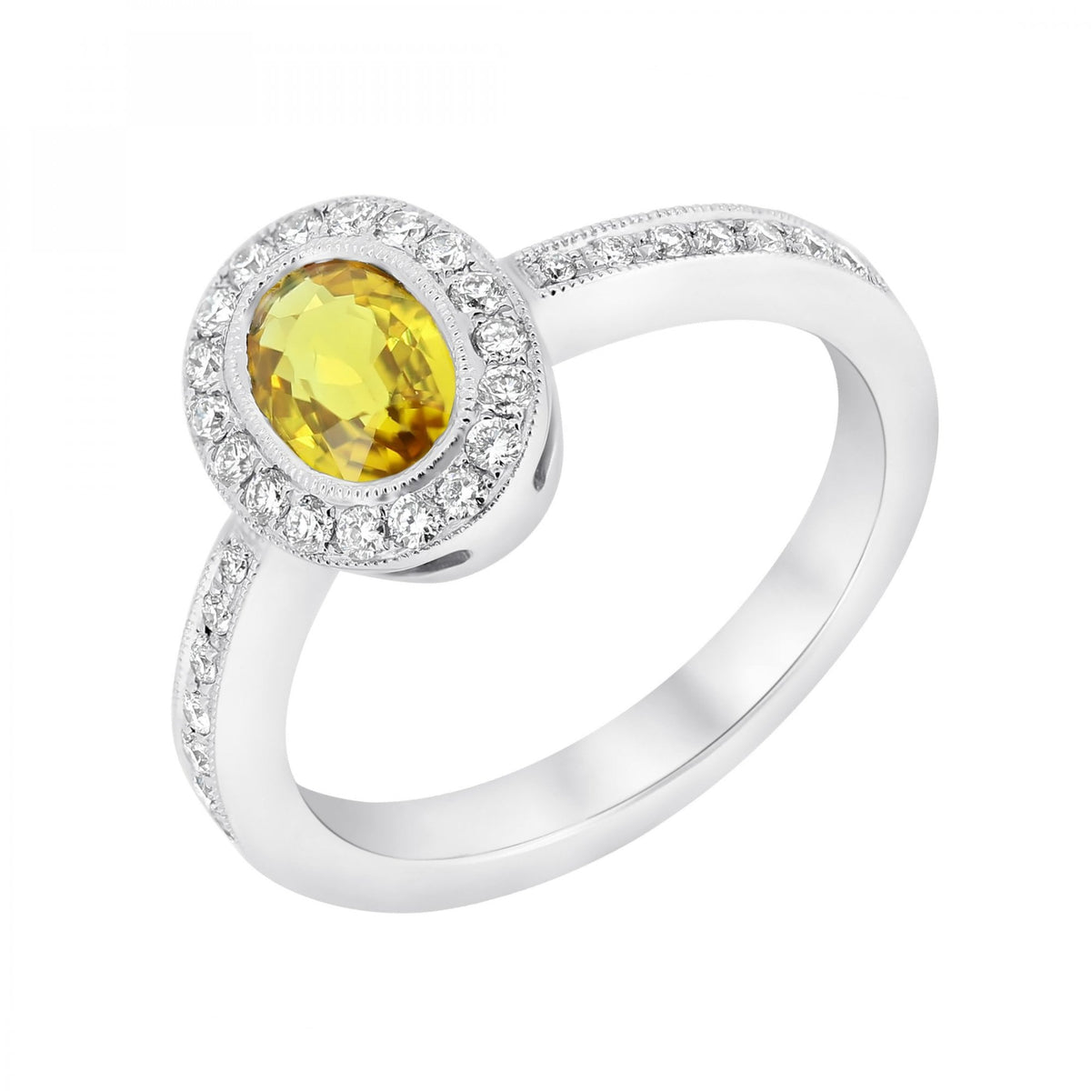 Platinum 1.01ct yellow sapphire & 0.28ct diamond cluster ring