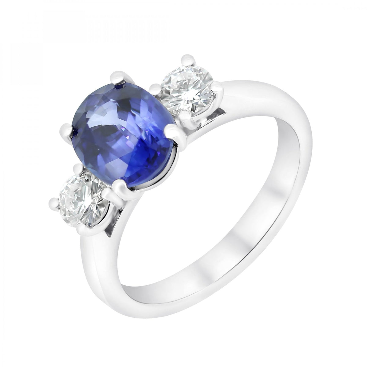 Platinum 2.39ct sapphire & 0.52ct diamond 3 stone ring