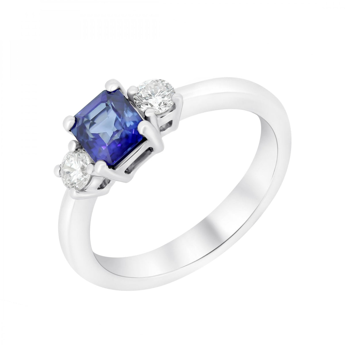 Platinum 1.15ct sapphire & 0.30ct diamond 3 stone ring