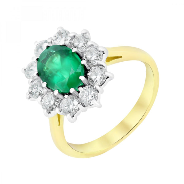 18ct yellow gold 1.88ct emerald & 1.48ct diamond cluster ring