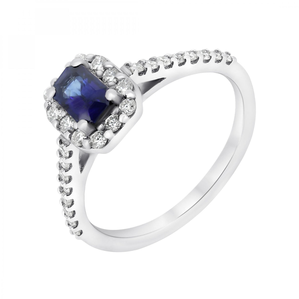 Platinum 0.51ct sapphire & 0.34ct diamond halo ring