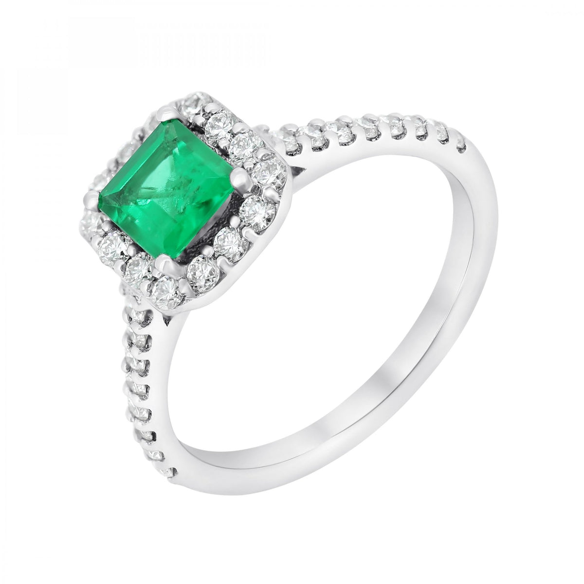 Platinum 0.67ct emerald & 0.37ct diamond halo ring