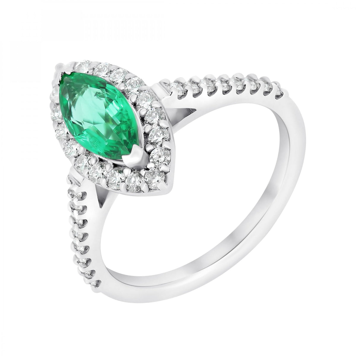 Platinum 0.73ct emerald & 0.43ct diamond halo ring