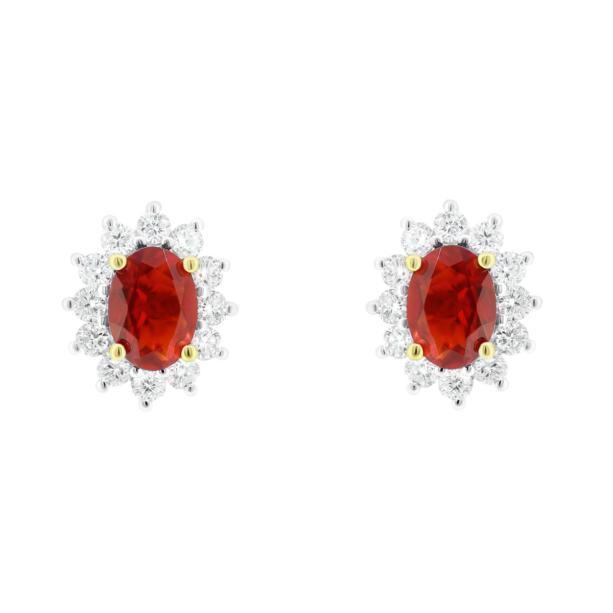 18ct white gold 0.95ct fire opal & 0.71ct diamond earrings