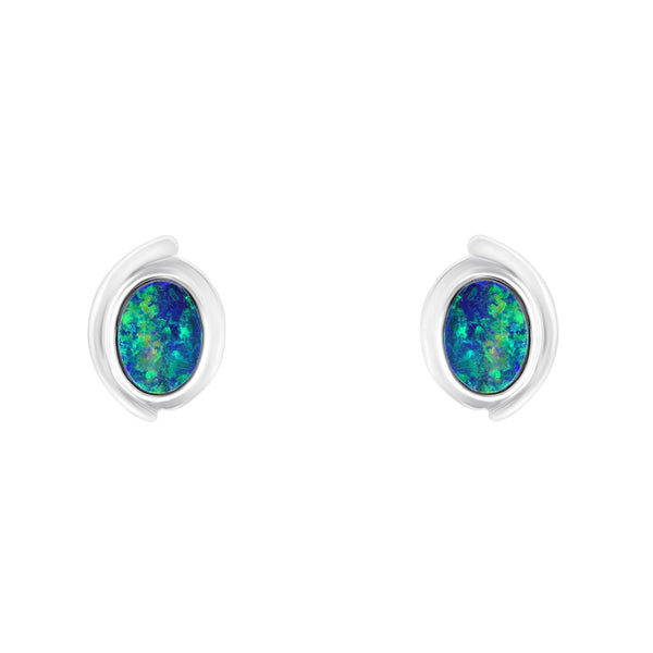 14ct white gold 1.71ct opal doublet stud earrings