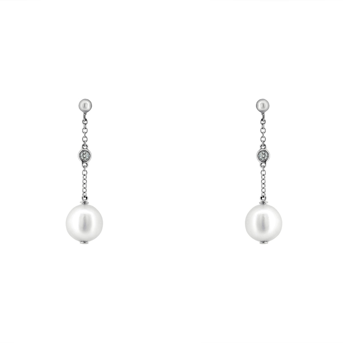 18ct white gold 8x9mm Akoya pearl & 0.06ct diamond drop earrings