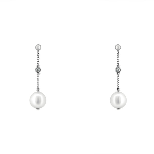 18ct white gold 8x9mm Akoya pearl & 0.06ct diamond drop earrings