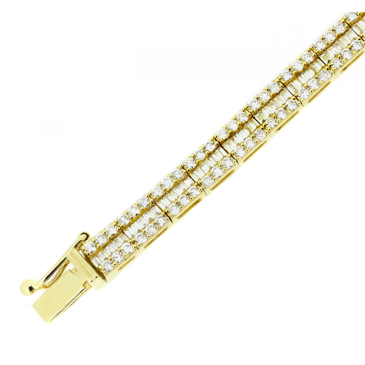 18ct yellow gold 2.49ct baguette & round diamond bracelet