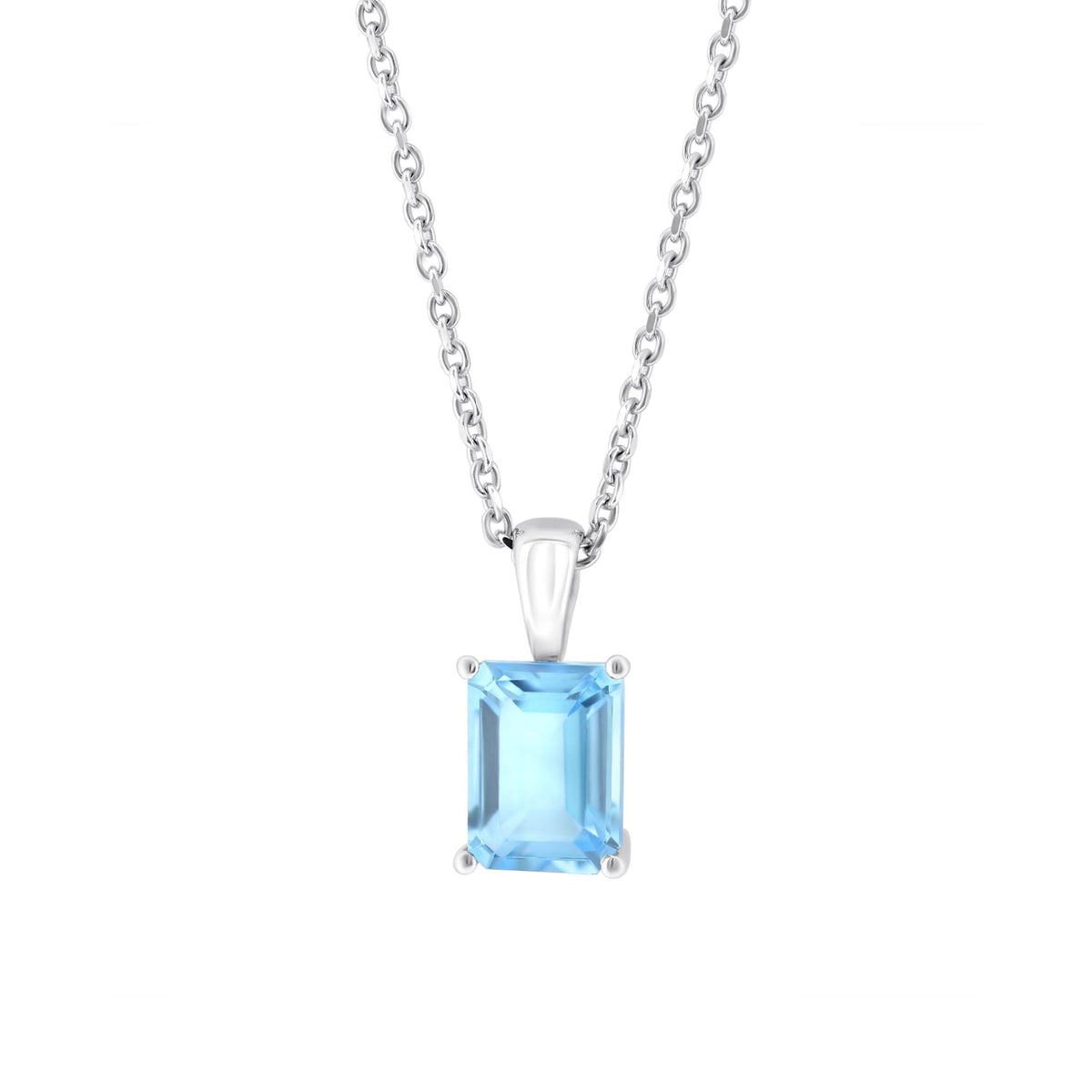 9ct white gold 8mm x 6mm emerald cut blue topaz pendant