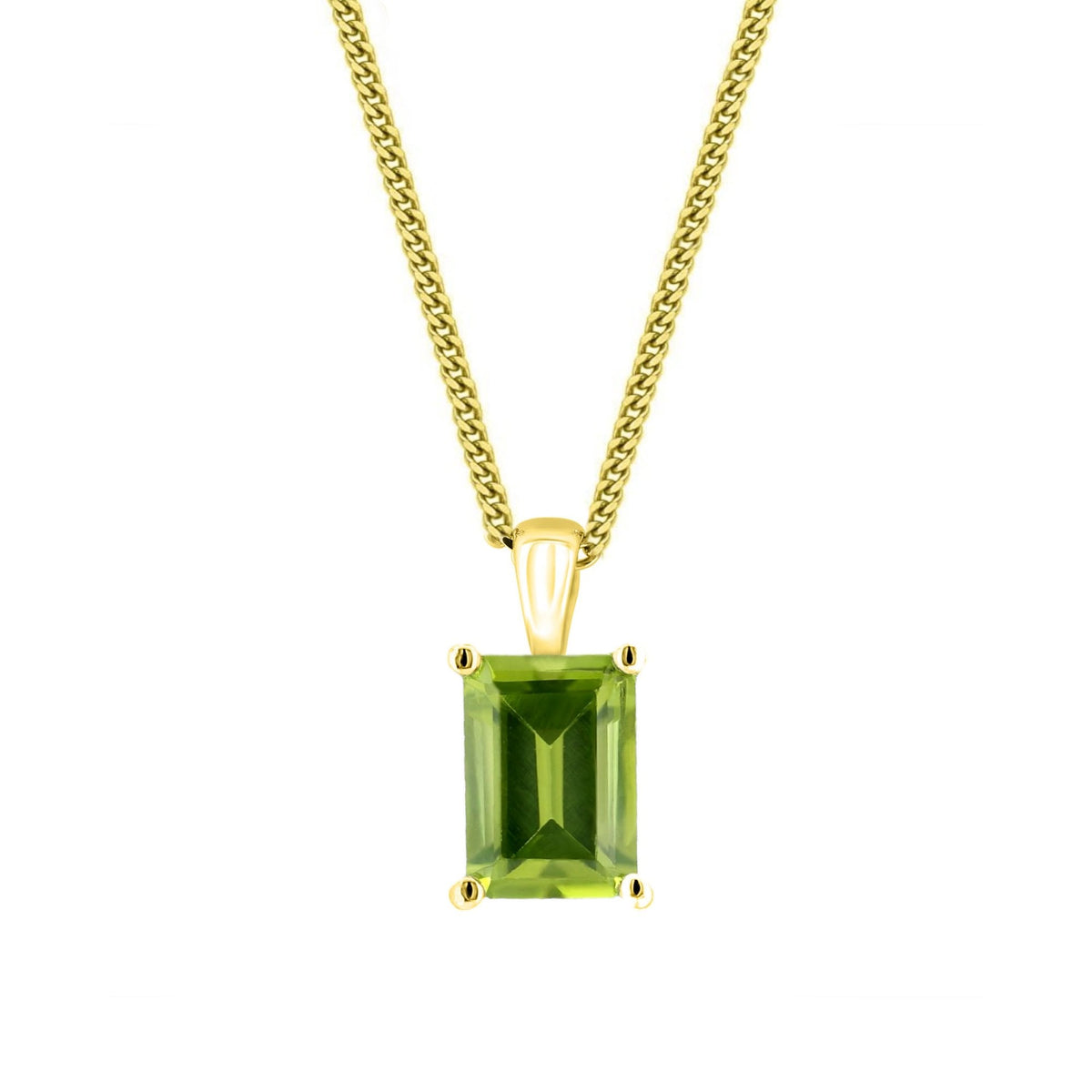 9ct yellow gold 8x6mm emerald cut peridot pendant