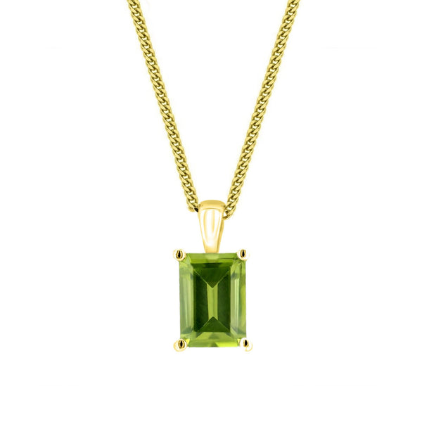 9ct yellow gold 8x6mm emerald cut peridot pendant
