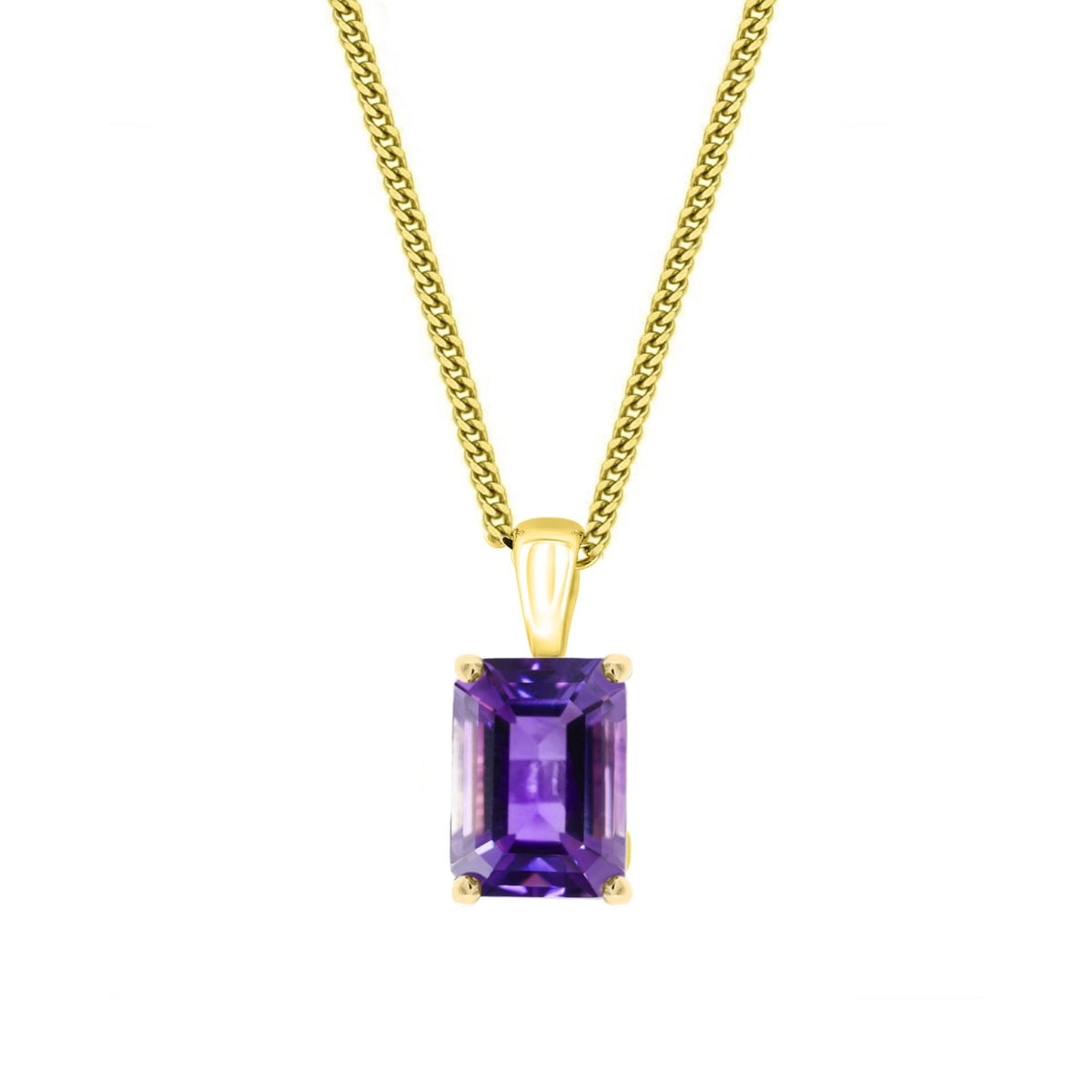 9ct yellow gold 8x6mm emerald cut amethyst pendant