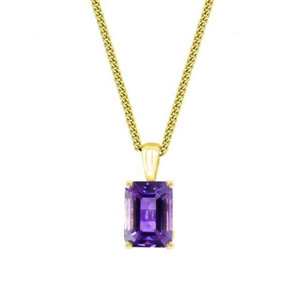 9ct yellow gold 8x6mm emerald cut amethyst pendant