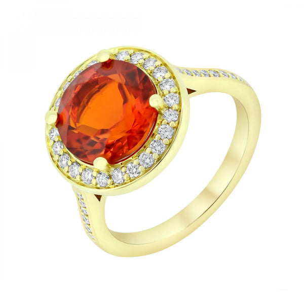 18ct yellow gold 2.62ct fire opal & 0.42ct diamond ring
