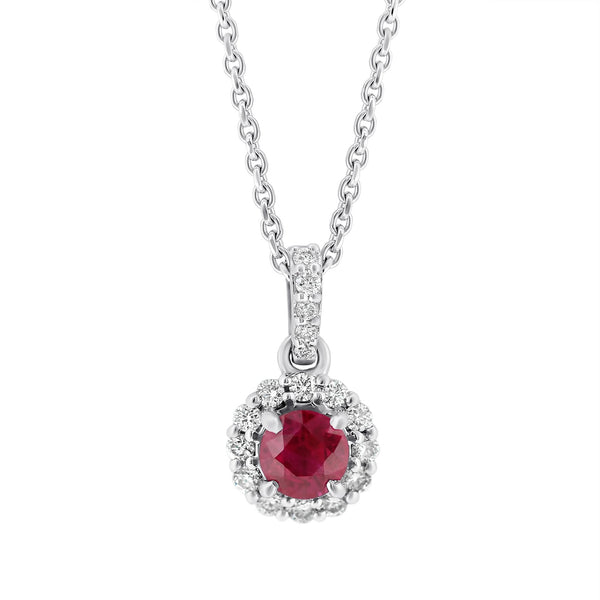 18ct white gold 0.62ct ruby & 0.23ct diamond pendant