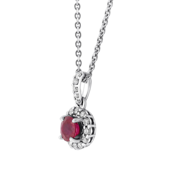 18ct white gold 0.62ct ruby & 0.23ct diamond pendant