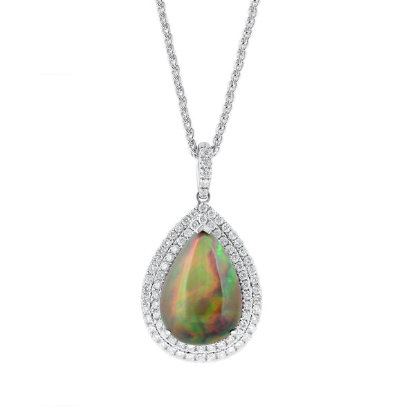 18ct white gold 2.60ct smoke opal & 0.55ct diamond pendant