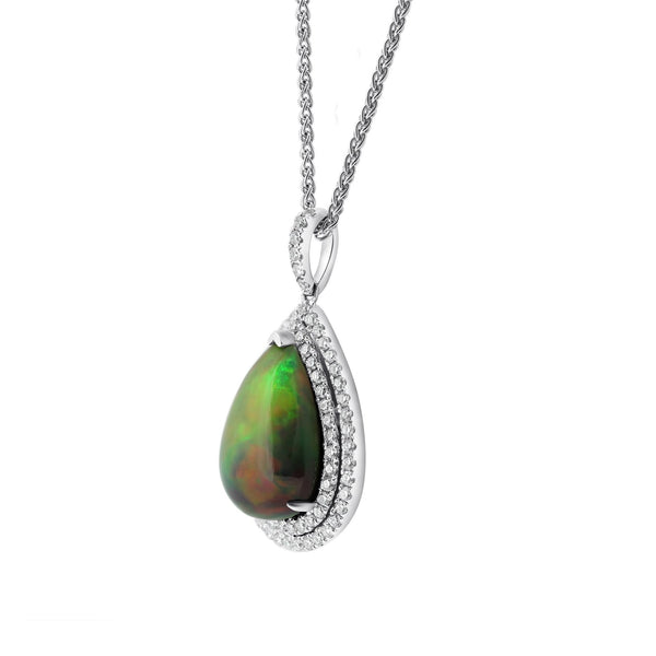 18ct white gold 2.60ct smoke opal & 0.55ct diamond pendant