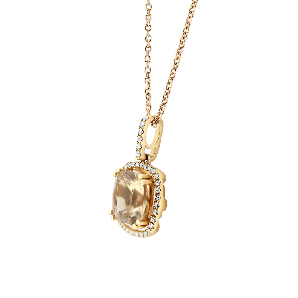 18ct rose gold 3.53ct morganite & 0.32ct diamond cluster pendant