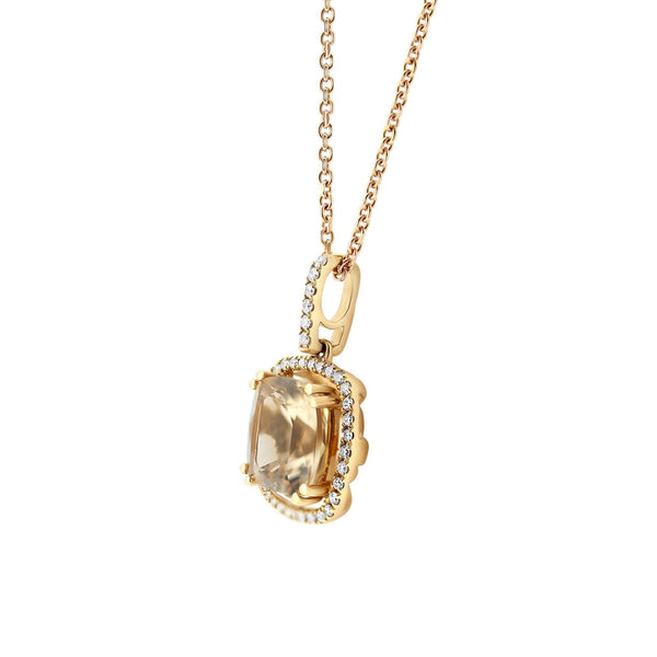 18ct rose gold 3.53ct morganite & 0.32ct diamond cluster pendant