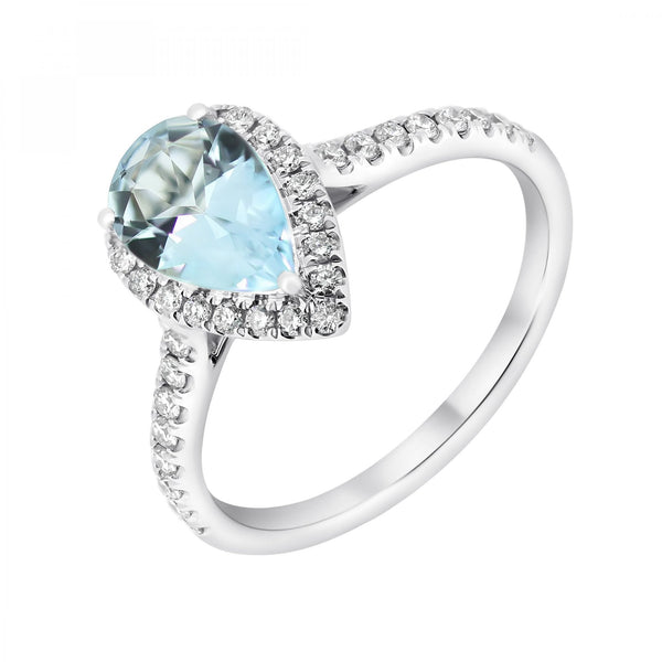 18ct white gold 1.00ct aquamarine & 0.30ct diamond cluster ring