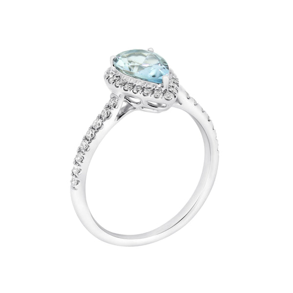18ct white gold 1.00ct aquamarine & 0.30ct diamond cluster ring