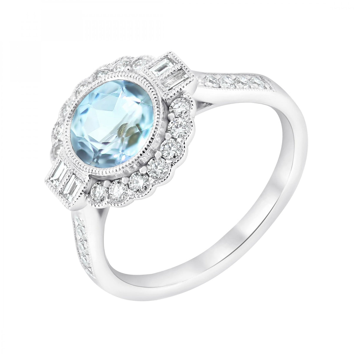 18ct white gold 1.36ct aquamarine & 0.43ct diamond cluster ring