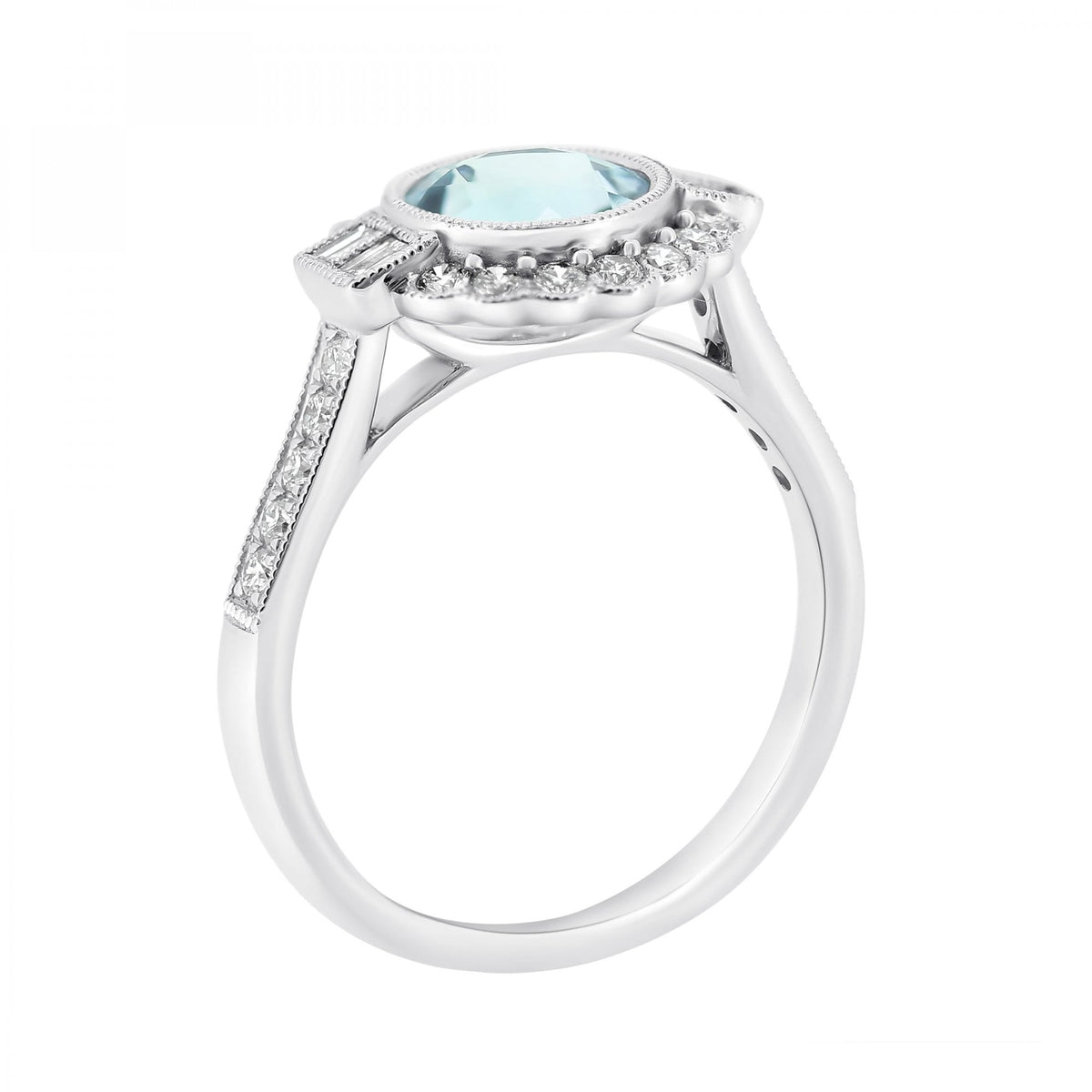 18ct white gold 1.36ct aquamarine & 0.43ct diamond cluster ring