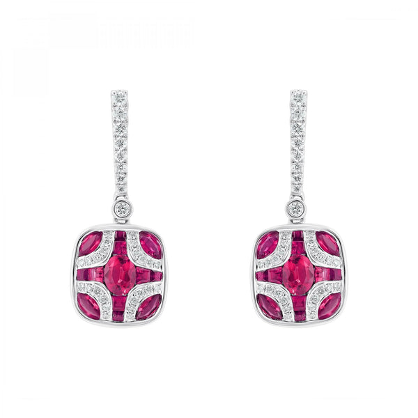 18ct white gold 2.15ct ruby & 0.44ct diamond drop earrings