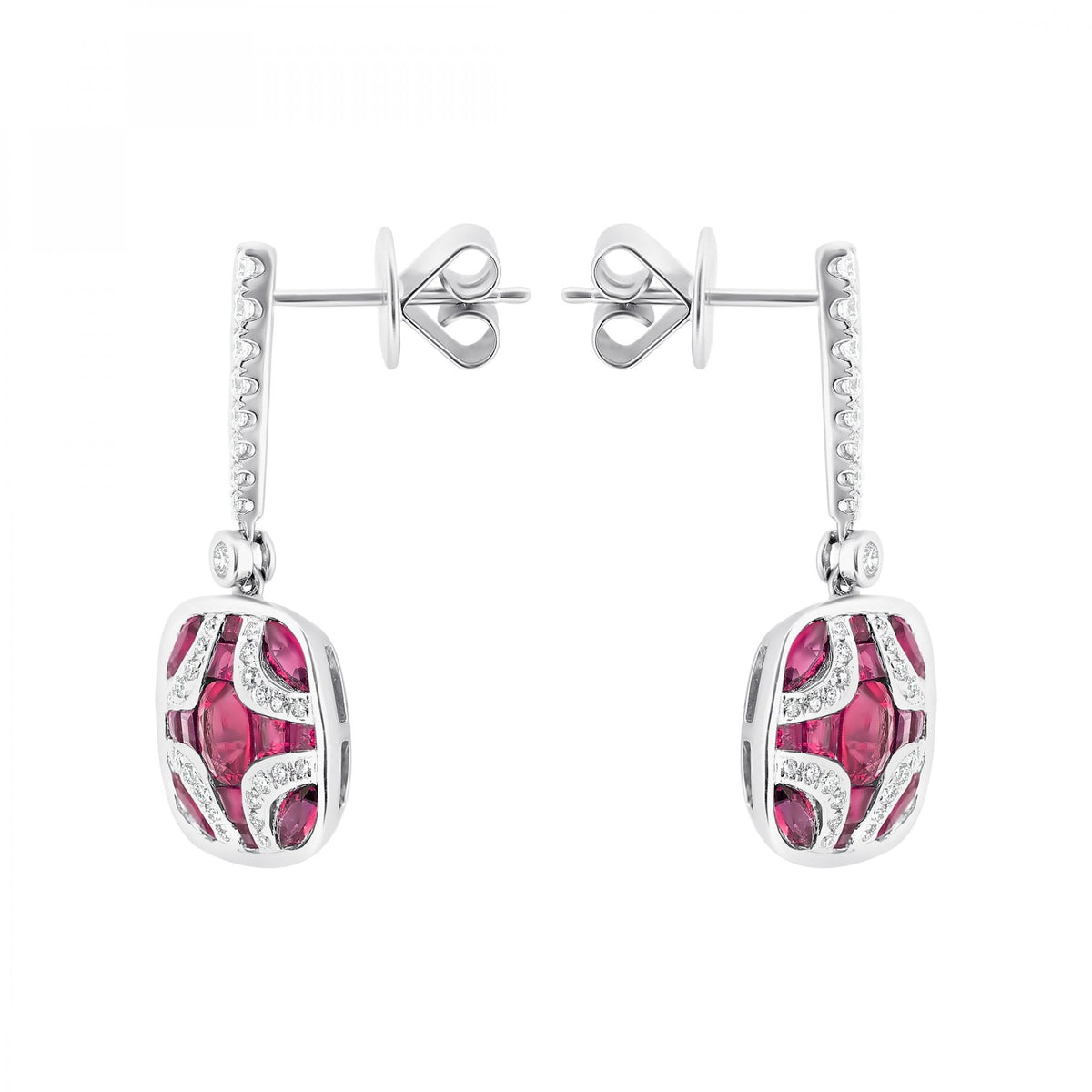 18ct white gold 2.15ct ruby & 0.44ct diamond drop earrings
