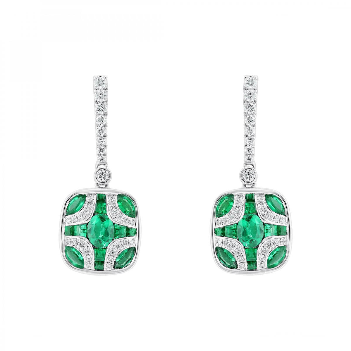 18ct white gold 1.59ct emerald & 0.45ct diamond drop earrings