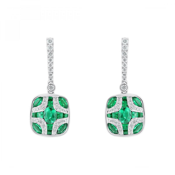18ct white gold 1.59ct emerald & 0.45ct diamond drop earrings
