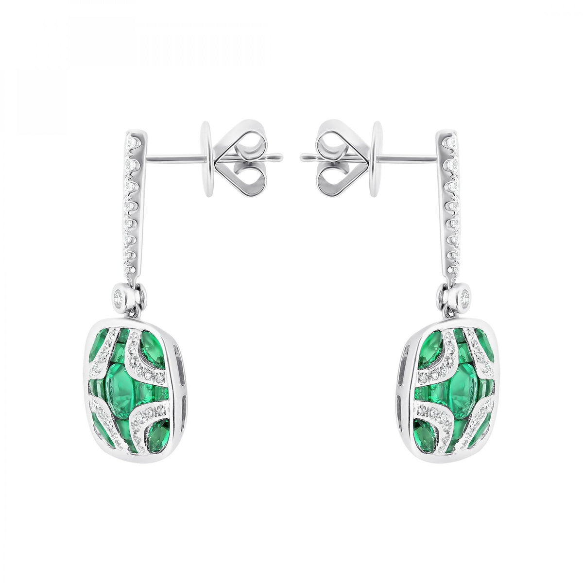 18ct white gold 1.59ct emerald & 0.45ct diamond drop earrings