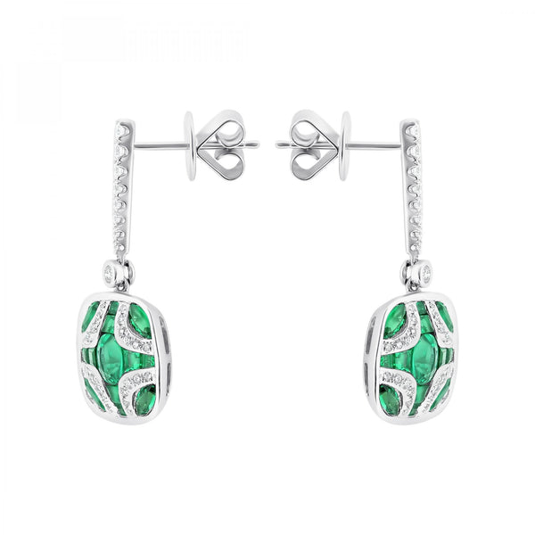 18ct white gold 1.59ct emerald & 0.45ct diamond drop earrings