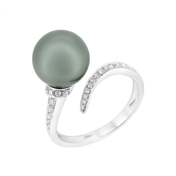 18ct white gold 11.1mm Tahitian pearl & 0.24ct diamond ring