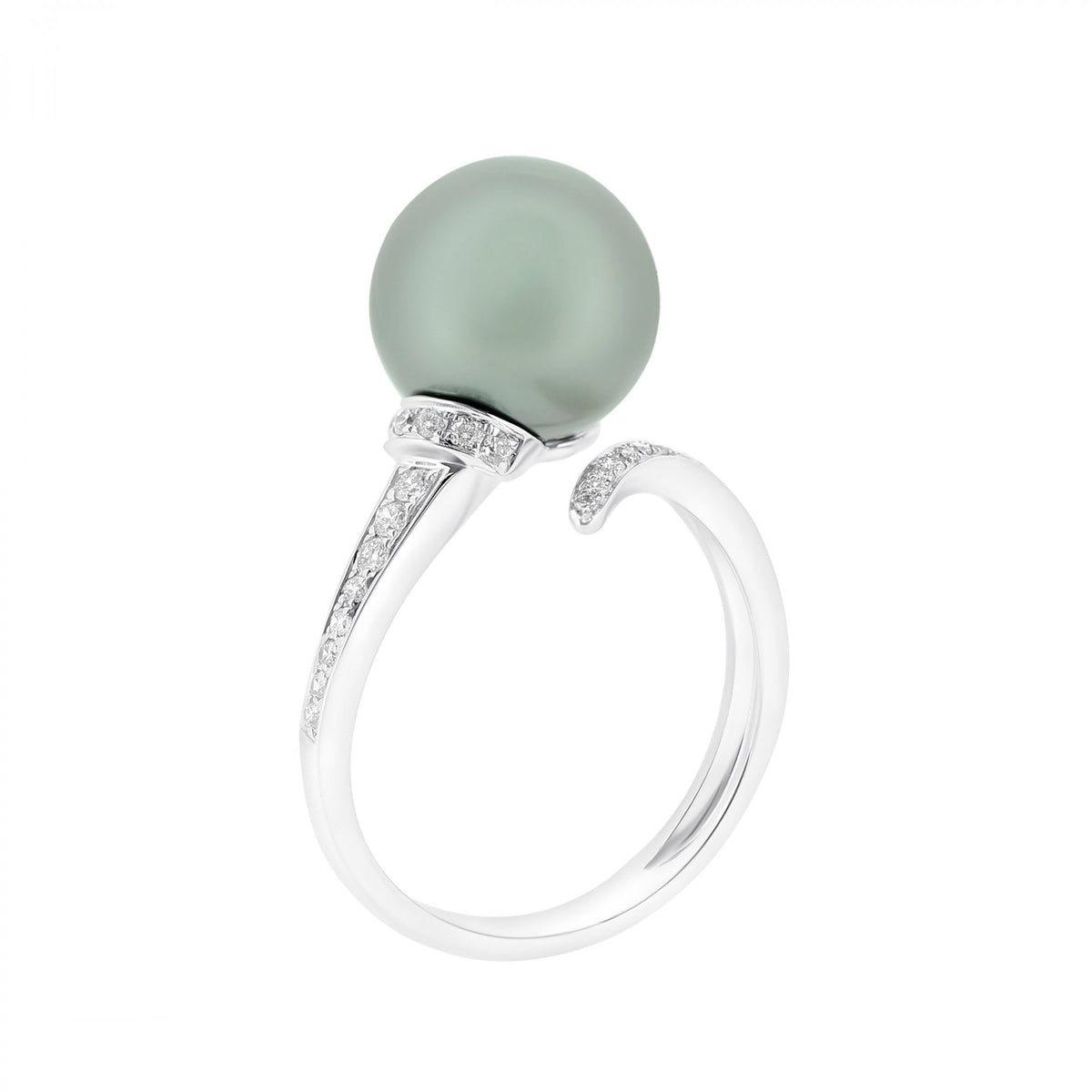 18ct white gold 11.1mm Tahitian pearl & 0.24ct diamond ring