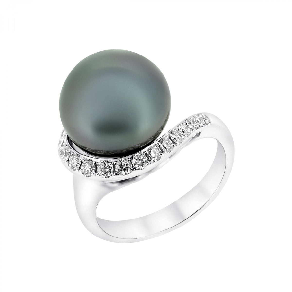 18ct white gold 13.2mm Tahitian pearl & 0.39ct diamond ring