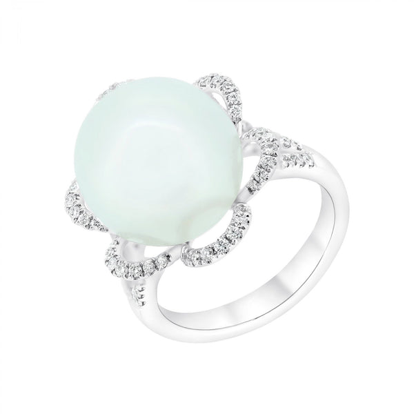 18ct white gold 13.9mm South Sea pearl & 0.50ct diamond ring