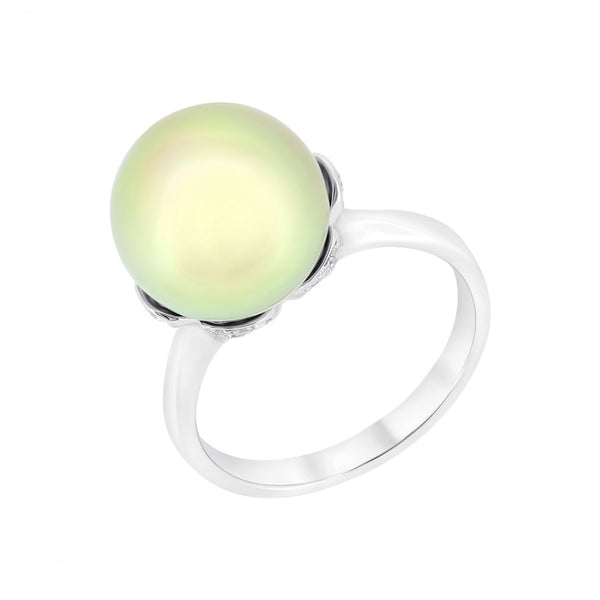18ct white gold 12.1mm golden pearl & 0.20ct diamond ring