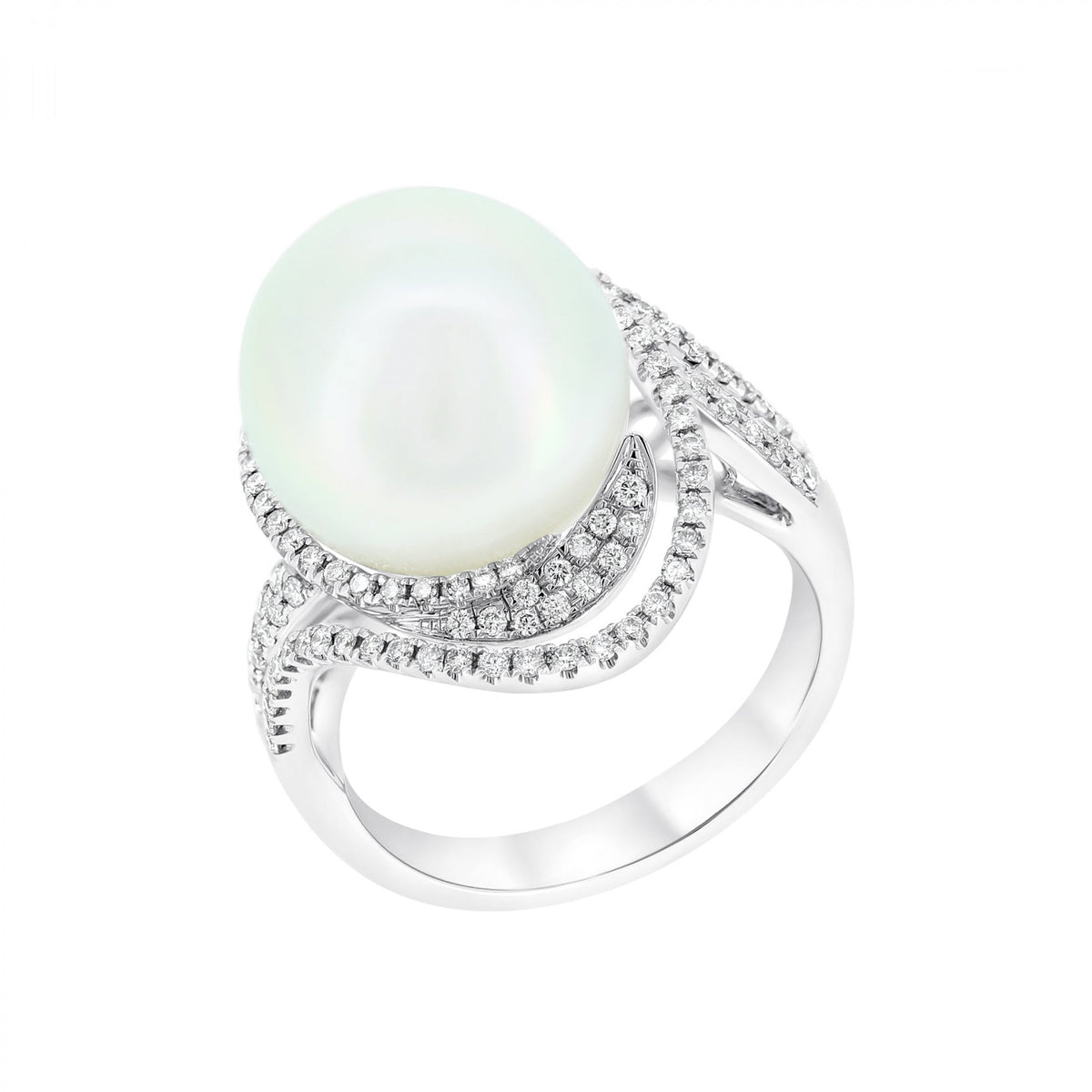 18ct white gold 13.1mm South Sea pearl & 0.49ct diamond ring