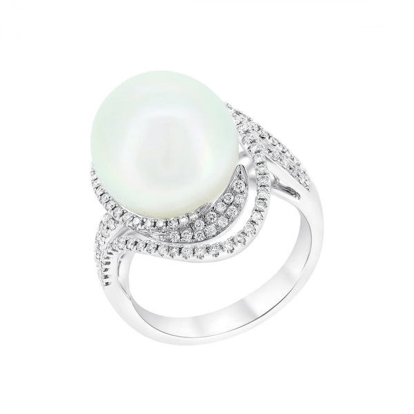 18ct white gold 13.1mm South Sea pearl & 0.49ct diamond ring