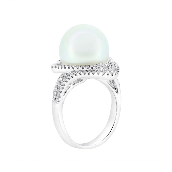 18ct white gold 13.1mm South Sea pearl & 0.49ct diamond ring