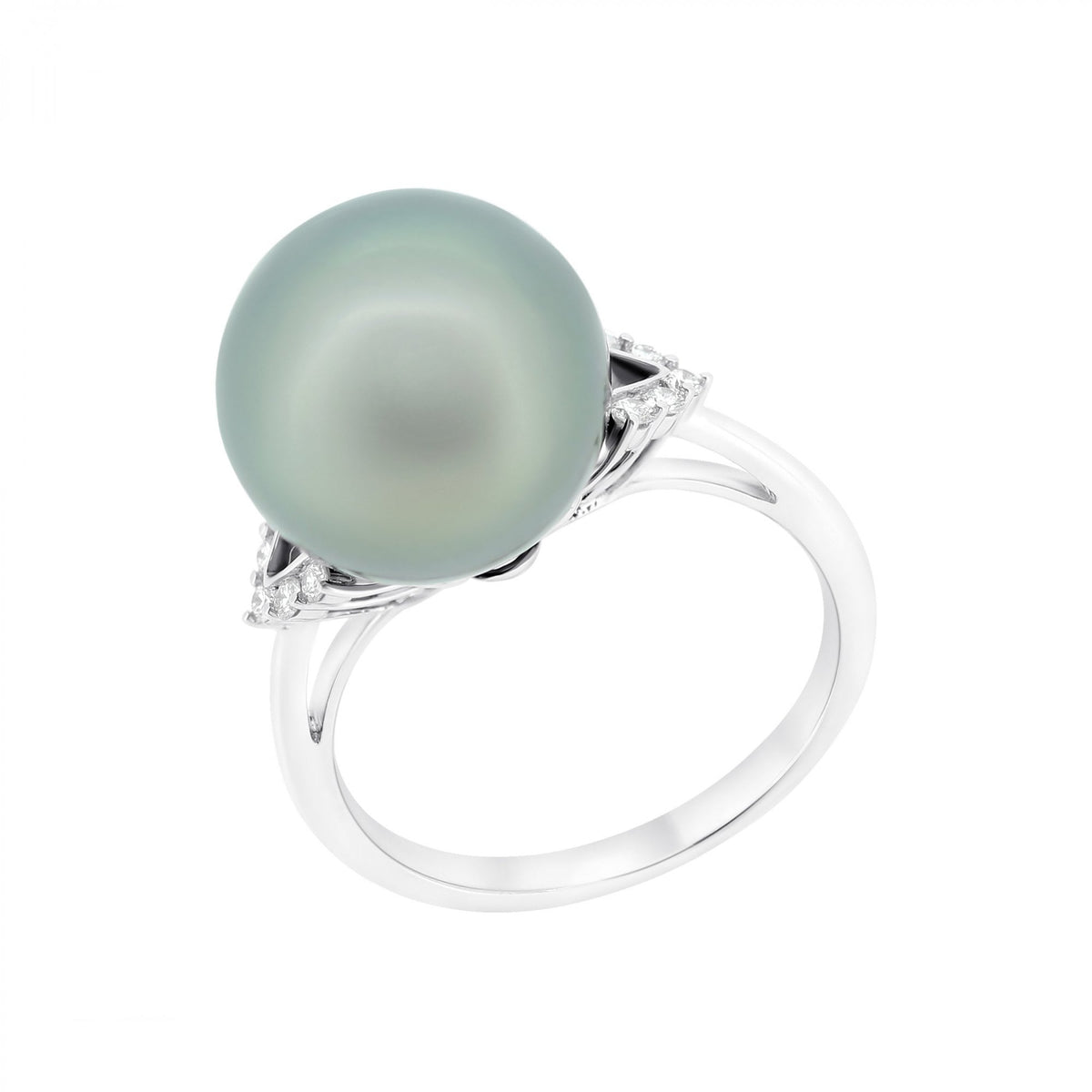 18ct white gold 12.9mm Tahitian pearl & 0.12ct diamond ring