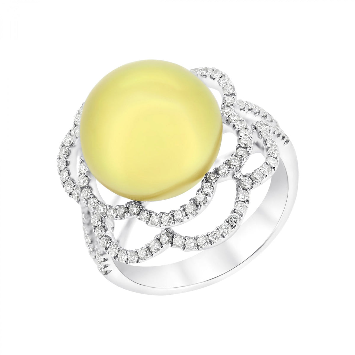 18ct white gold 12.9mm golden pearl & 0.70ct diamond ring