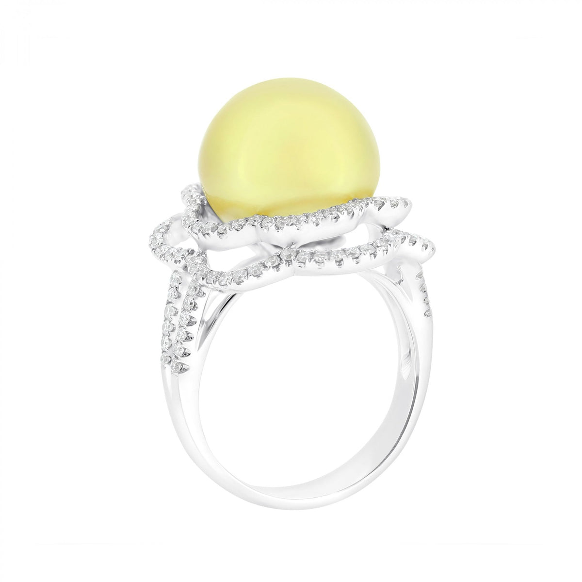 18ct white gold 12.9mm golden pearl & 0.70ct diamond ring